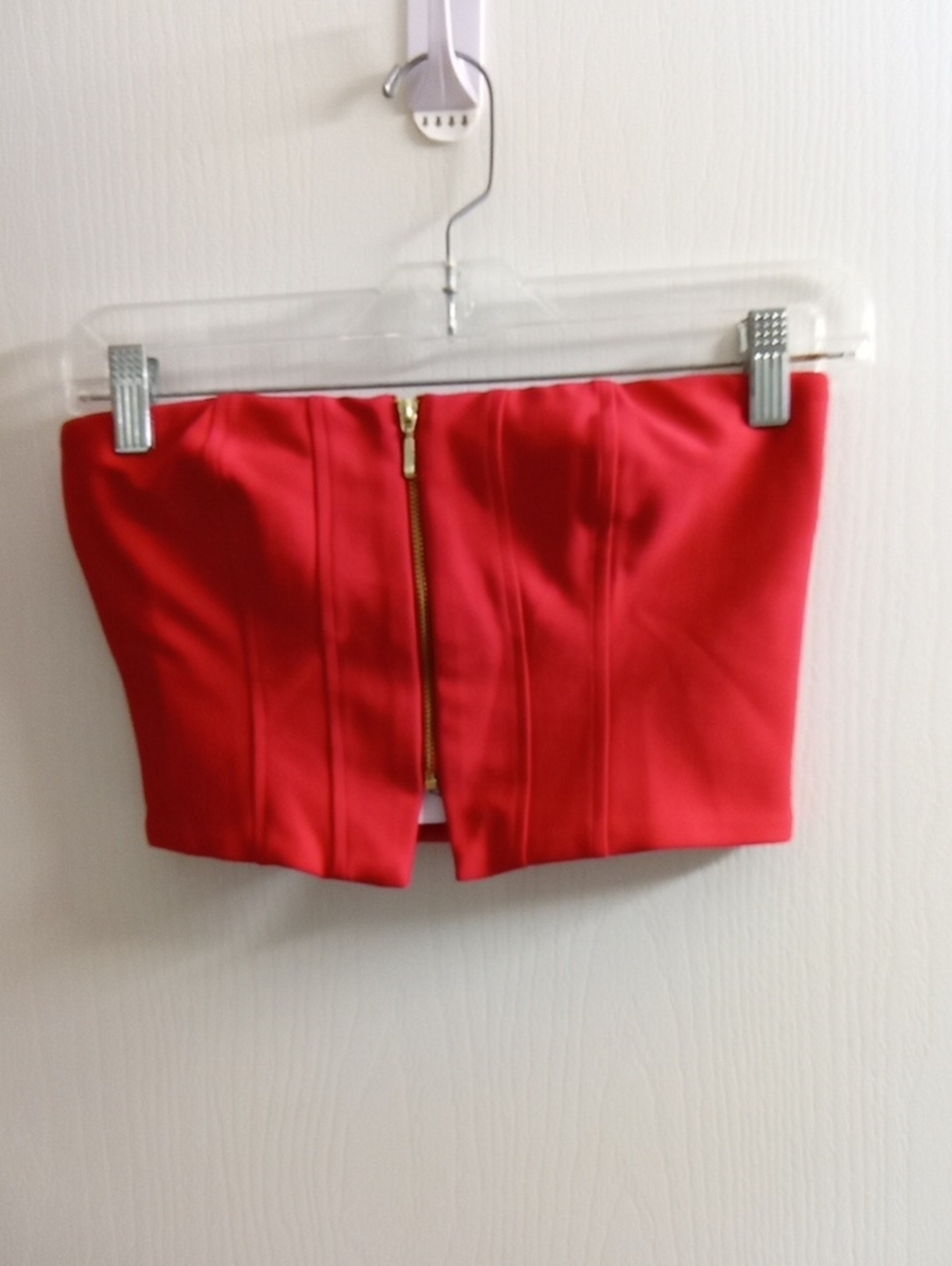 Red Strapless Crop Top with Front Zip